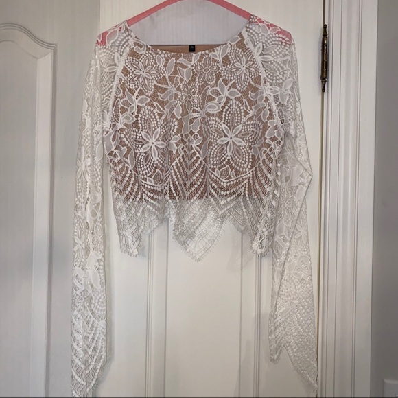 For Love And Lemons Tops - For Love and Lemons white beige lace crop top